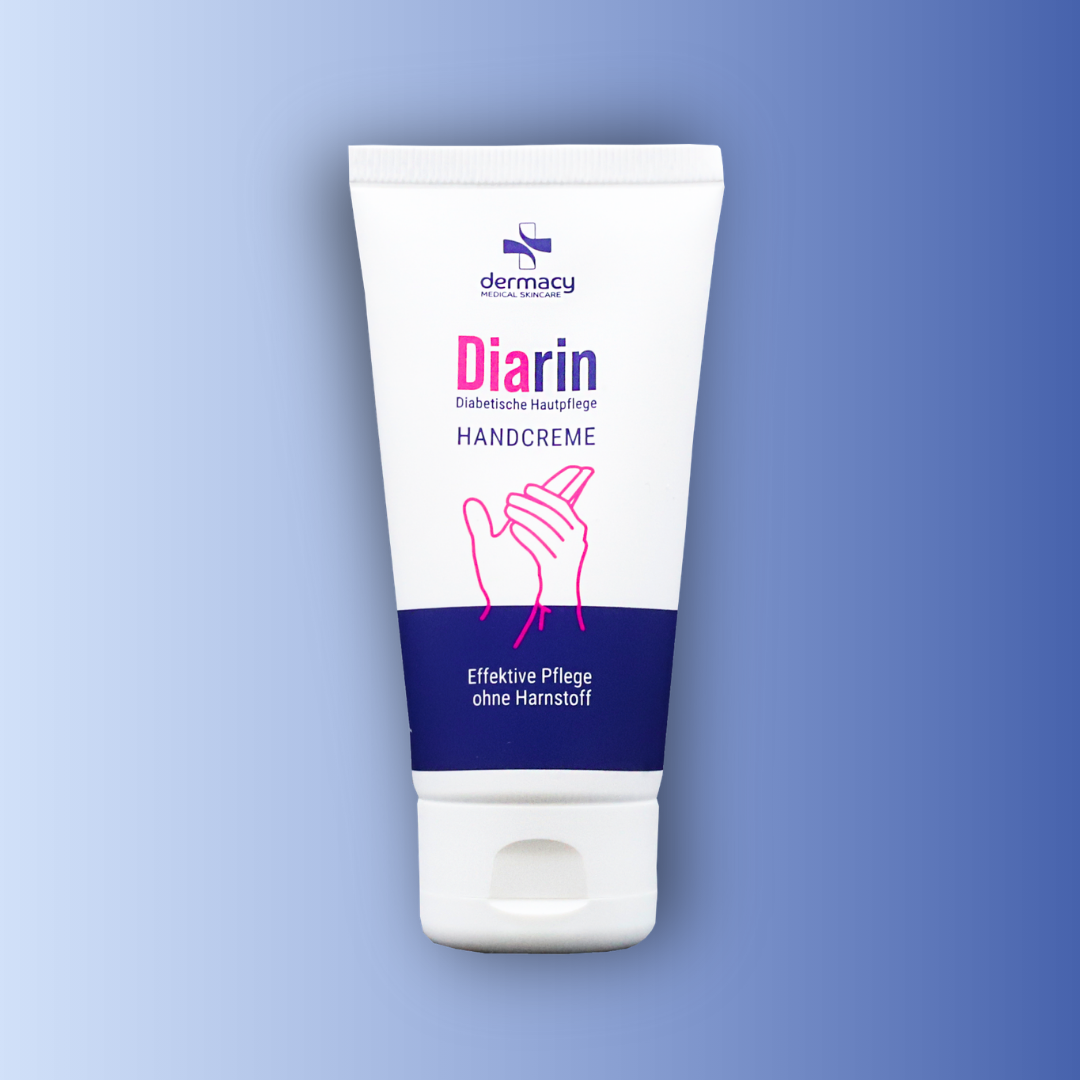 Diarin Produktfoto Handcreme Frontansicht vor blauem Hintergrund