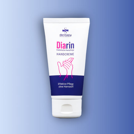 Diarin Produktfoto Handcreme Frontansicht vor blauem Hintergrund