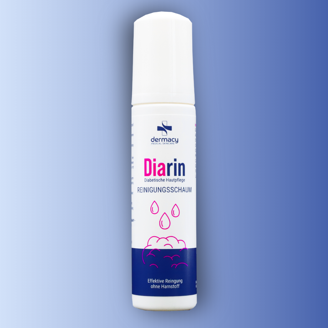 Diarin Reinigungsschaum Produktfoto Frontansicht vor blauem Hintergrund