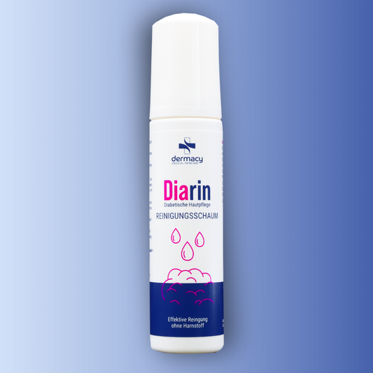 Diarin Reinigungsschaum Produktfoto Frontansicht vor blauem Hintergrund